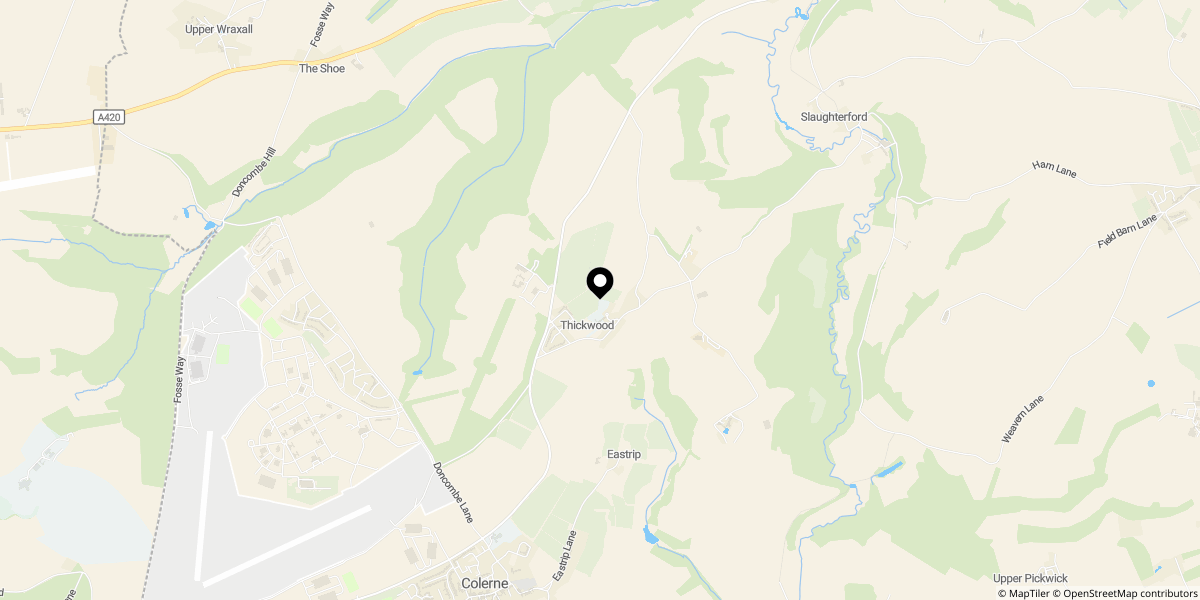 Approximate location of Thickwood Lane Colerne SN14